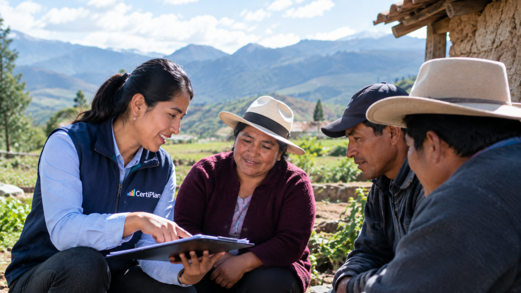 Equipo de CertiPlan acompañando a una comunidad en un proceso de desarrollo territorial