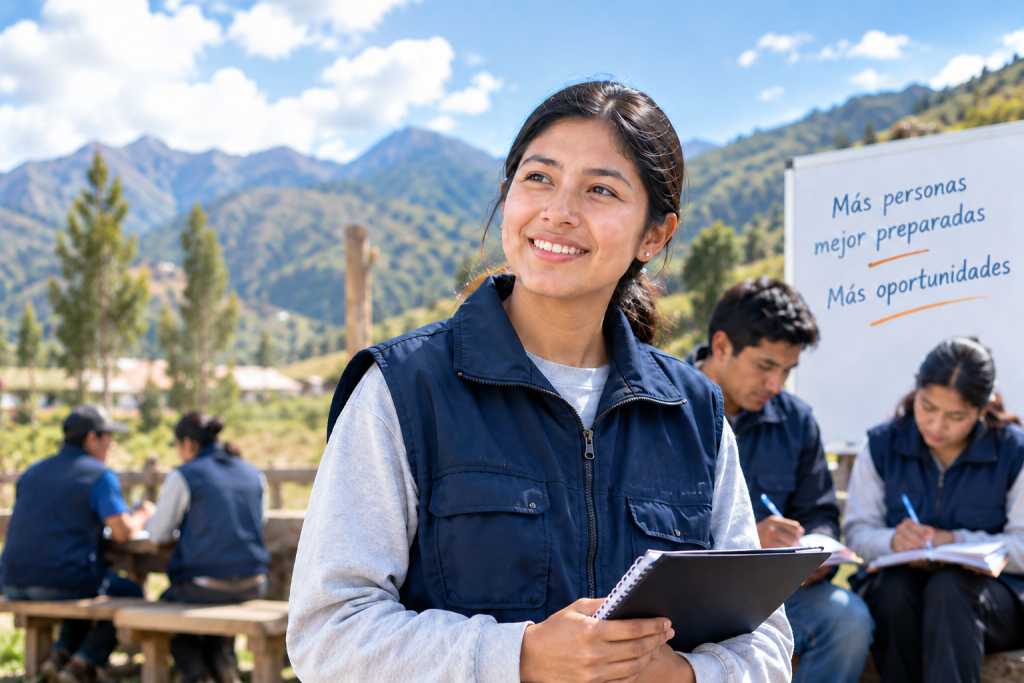 Joven participante del programa CertiPlan Emplea durante una jornada de capacitación para fortalecer sus competencias y acceder a nuevas oportunidades laborales.